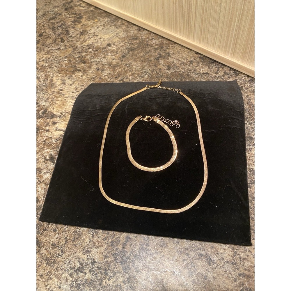 Gold Herringbone Necklace & Bracelet Set – Fashion Costume Jewelry Gold Tone